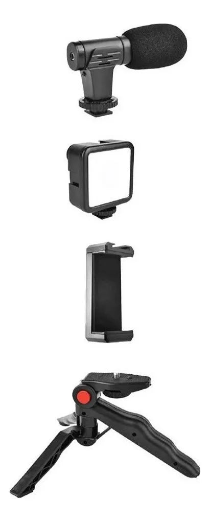 Kit Streaming Micrófono Luz Led Soporte Celular