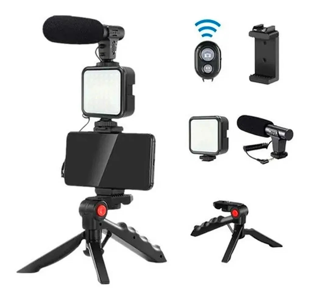 Kit Streaming Micrófono Luz Led Soporte Celular
