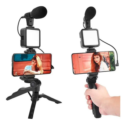Kit Streaming Micrófono Luz Led Soporte Celular