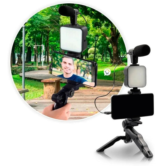 Kit Streaming Micrófono Luz Led Soporte Celular