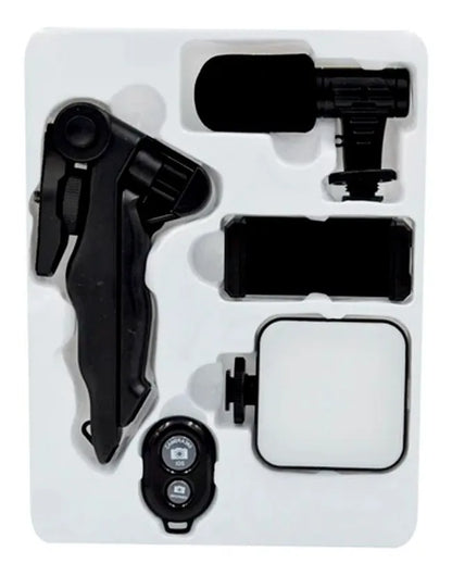 Kit Streaming Micrófono Luz Led Soporte Celular